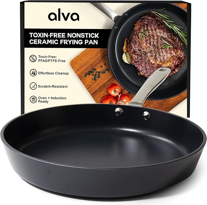 Alva Maestro 11” Non-Toxic Ceramic Nonstick Frying Pan – Oven & Induction Safe Skillet for Healthy Cooking – Sustainable, No PFAS/PTFE, Easy-to-Clean, Even Heat Distribution, Toxin-Free Cookware