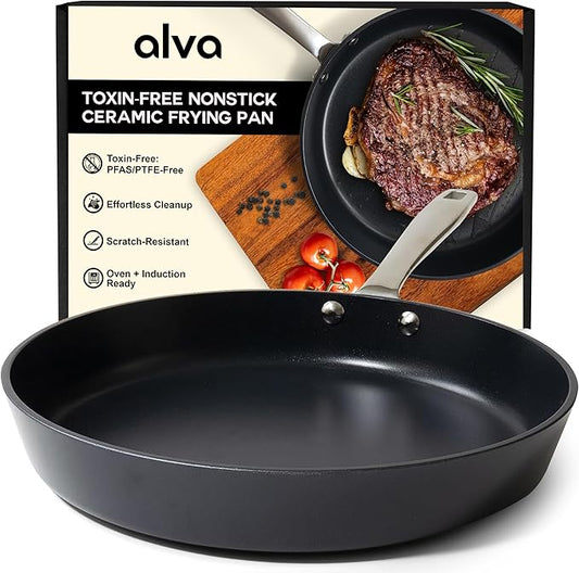 Alva Maestro 11” Non-Toxic Ceramic Nonstick Frying Pan – Oven & Induction Safe Skillet for Healthy Cooking – Sustainable, No PFAS/PTFE, Easy-to-Clean, Even Heat Distribution, Toxin-Free Cookware