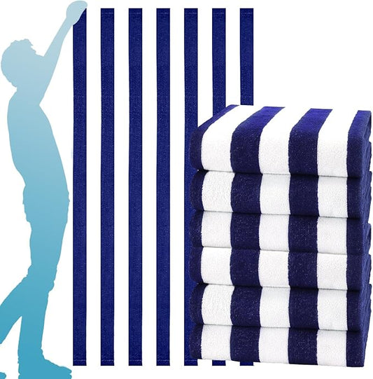 6 Packs Oversized 72X40 Inch Stripe Beach Towel Thin Terry Set Extra Large XL Big Clearance Soft Swim Absorbent Towels Travel Accessories Essentials Camping Blanket Men Women Adults Gift Navy Blue