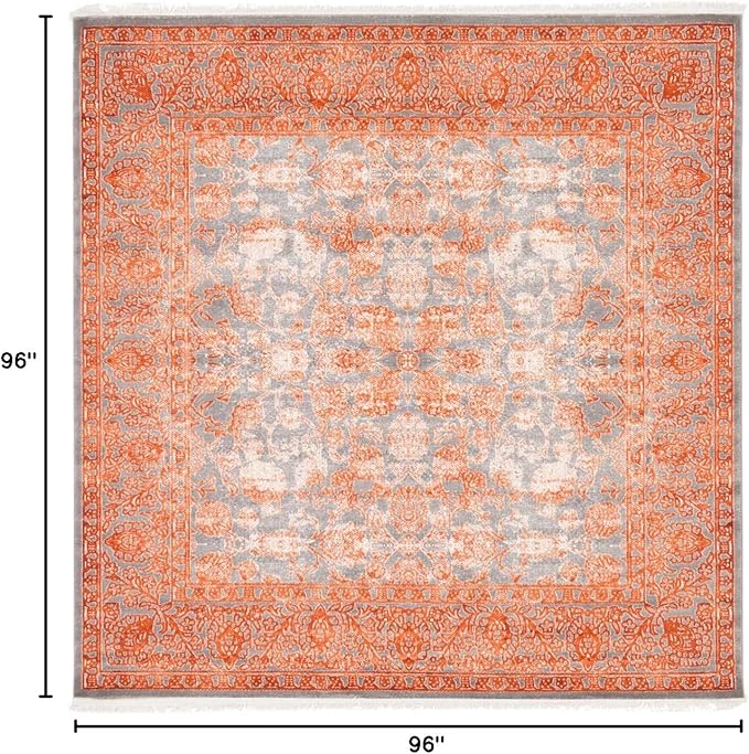 Unique Loom Traditional Classic Intricate Design Distressed Vintage Detail, Area Rug, 8' 0" x 8' 0", Terracotta/Gray