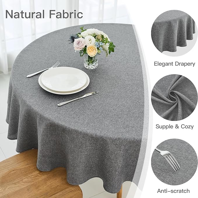 maxmill Round Linen Textured Tablecloth Spill-Proof Stainproof Wrinkle Free Washable Fabric Table Cloth for Circular Table Cover, Dining Room Buffet Banquet Parties Holiday Dinner, 70 Inch, Dark Grey