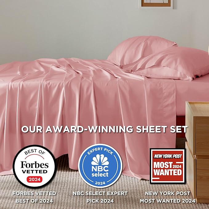 Bedsure King Size Sheets Set, Cooling Sheets for Hot Sleepers, Rayon Derived from Bamboo, Breathable & Soft, Deep Pocket Up to 16 Inches, Hotel Luxury Silky Bedding, Blush Pink