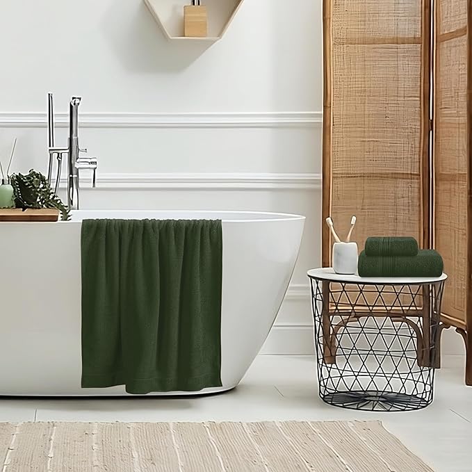 Belizzi Home Ultra Soft 3 Pack Cotton Towel Set, Contains a Bath Towel 28x55 inch, a Hand Towel 16x24 inch & a Wash Coth 12x12 inch, Ideal Everyday use, Compact & Lightweight - Olive Green