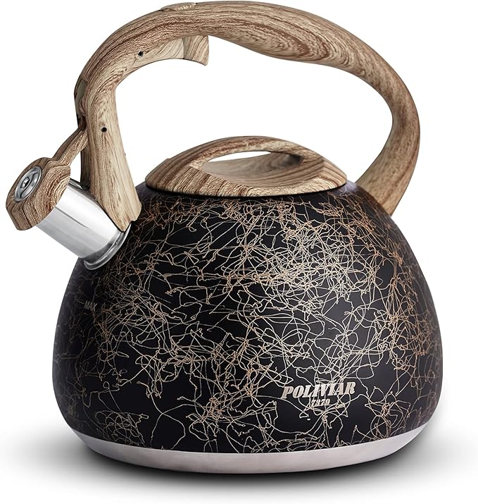 POLIVIAR Tea Kettle, Iron Grey Tea Pot Stovetop, 2.7 Quart Loud Whistling Coffee and Teapot, Food Grade Stainless Steel for Anti-Hot Handle and No-Rust, Suitable for All Heat Sources (JX2020-RB30)