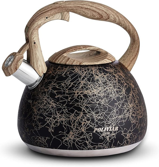 POLIVIAR Tea Kettle, Iron Grey Tea Pot Stovetop, 2.7 Quart Loud Whistling Coffee and Teapot, Food Grade Stainless Steel for Anti-Hot Handle and No-Rust, Suitable for All Heat Sources (JX2020-RB30)