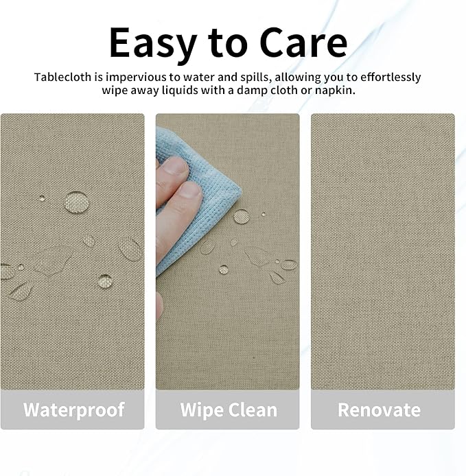 Easy-Going Faux Linen Waterproof Spill-Proof Tablecloth Stain Resistant Rectangle Table Cloth Wrinkle Free Decorative Fabric for Kitchen, Dining, Party, Weddings, Restaurants (60x84 in, Linen)
