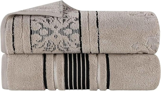 Superior Cotton Bath Sheet Set, Zero Twist, Oversized Large Absorbent Body Towels, Luxury Soft Drying, Shower, Spa, Hotel, Pool, Guest Bathroom, Home Essentials, Assorted Floral Set of 2, Stone