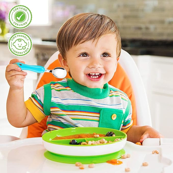 Lehoo Castle 6 Pieces Toddler Utensils, Kids Silverware for 2 3 4 Years Old, Stainless Steel Fork and Spoon Set with Plastic Handle, Safe Toddler Cutlery (Dinosaur)