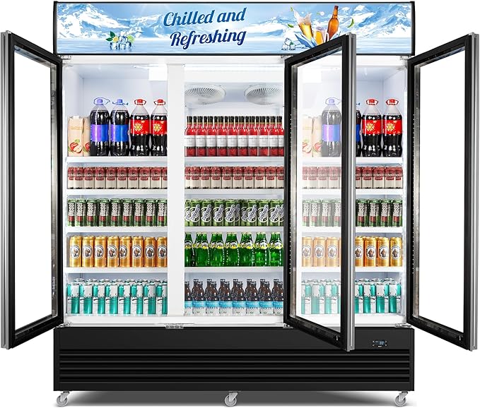 Commercial Beverage Refrigerator, 75" W 60 Cu. Ft. Commercial Drink Fridge, Display Refrigerator with 3 Glass Door, Commercial Display Fridge with 12 Adjustable Shelves, for Shop, Restaurant, Bar