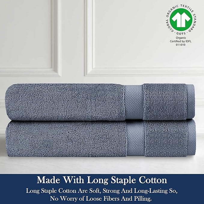 Delara Organic Cotton Luxuriously Plush Hand Towel Pack of 2 | GOTS & OEKO-TEX Certified | Premium Hotel Quality Towels | Feather Touch Technology|650 GSM Long Staple|Soft, Quick Dry & Ultra-Absorbent