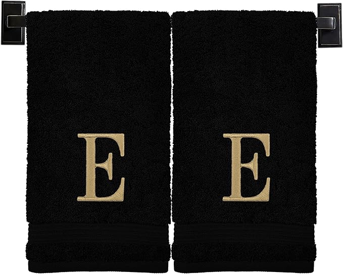 Monogrammed Hand Towels for Bathroom | Luxury Turkish Cotton | Embroidered in USA | Set of 2 | Choose Set Color and Monogram Color | A - Z | Modern Font