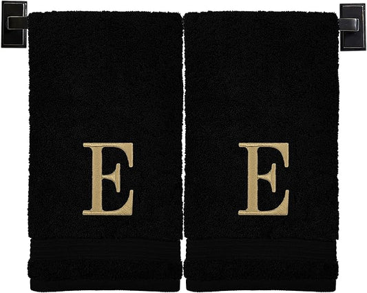 Monogrammed Hand Towels for Bathroom | Luxury Turkish Cotton | Embroidered in USA | Set of 2 | Choose Set Color and Monogram Color | A - Z | Modern Font