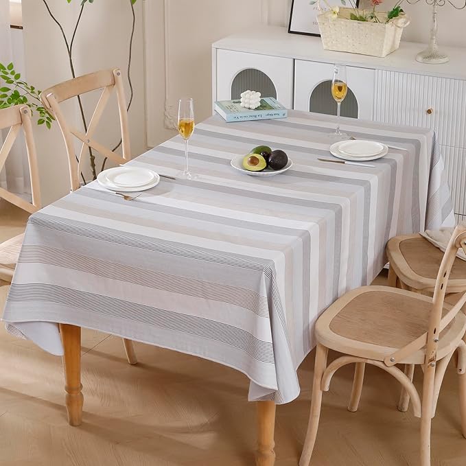 Walrus Heavy Duty Vinyl Tablecloth with Flannel Backing Waterproof Oil-Proof Plastic Table Cloth Stain-Resistant Wipeable Rectangle or Square Table Cover for Indoor and Outdoor (Line，60x102 Inch)