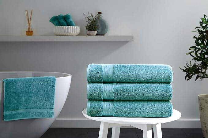 Ozdilek 6-Piece Bath Towel Set, 2 Bath, 2 Hand, 2 Wash, 100% Cotton Turkish Towels, 2 Bath Towels (30x60/550 GSM), 2 Hand Towels (16x30/575 GSM), 2 Washcloths (13x13/600 GSM) (Milky Blue)