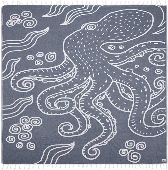 Sand Cloud Extra Large Turkish Beach Towel - Sand Free - 100% Organic Turkish Cotton Yarn - Quick Dry Towel for Beach, Picnic, Blanket or Bath - As Seen on Shark Tank - Marine Life (Ozy)