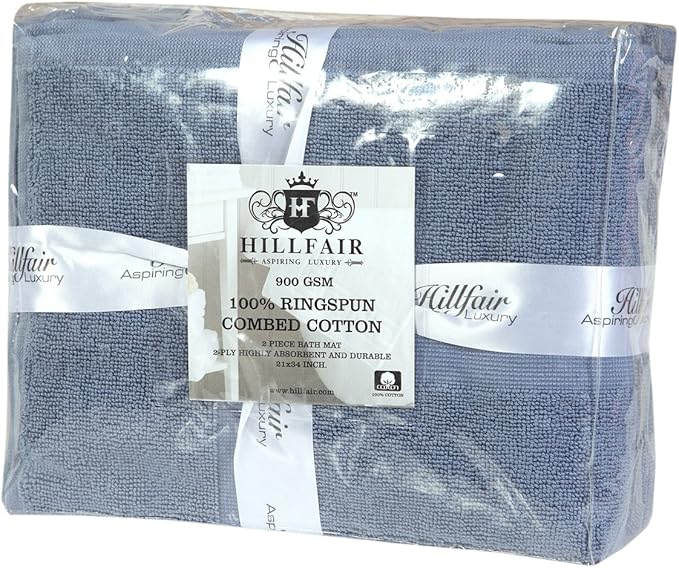 HILLFAIR-900 GSM-100% Ringspun Cotton Floor Towels mat- Hotel-Spa Tub-Shower Bathroom Floor mat Towels- 21 x 34 Inch - Terry Cotton Bath Mats, Machine Washable, Absorbent- 2 Peice Towel Set- Blue
