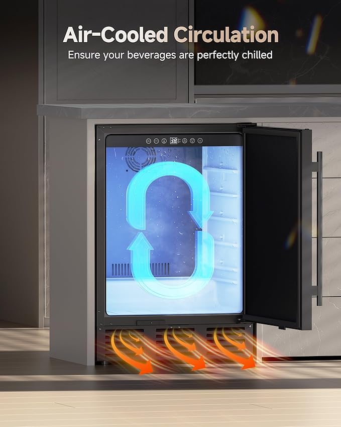 24 Inch 182-Can Beverage Refrigerator, Built-In Outdoor Beer Fridge with Stainless Steel Door, Low Noise Cooling for Soda & Wine, Under Counter Freestanding Design