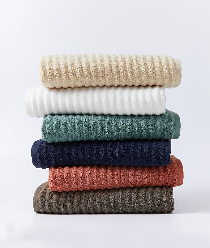 Blue Loom Ribbed Bath Sheet & Towel, 100% Cotton 600 GSM, Soft Absorbent Durable Quick Drying Bath Sheet & Bath Towel Set for Bathroom - Mason Set of 2 Terracotta Red (65" x 45" & 58" x 30")