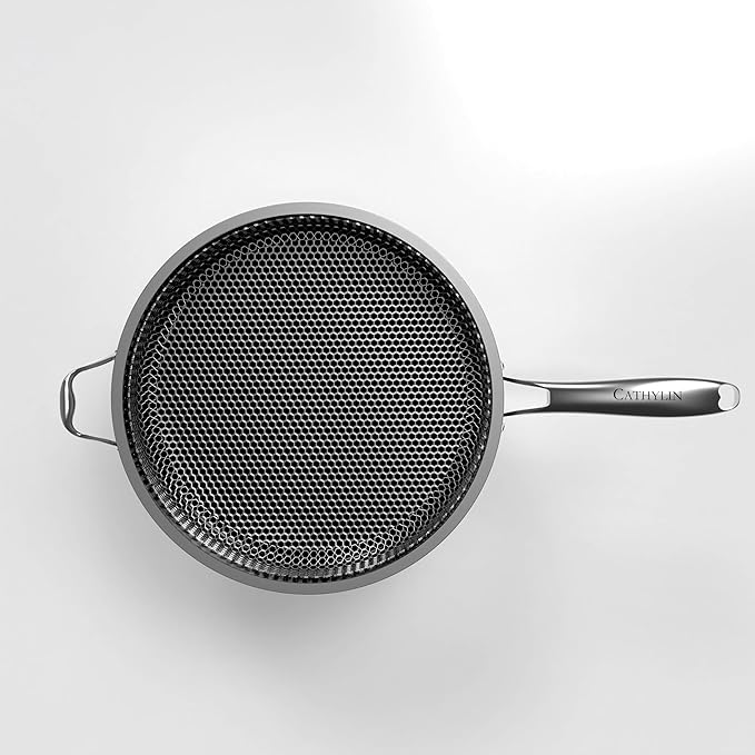 316L Stainless Steel 8QT Frying Pan Hexagon Nonstick Wok with Lid,Single Handle to Hold, PFOA Free, Dishwasher Oven Safe (8QT/Single Handle)