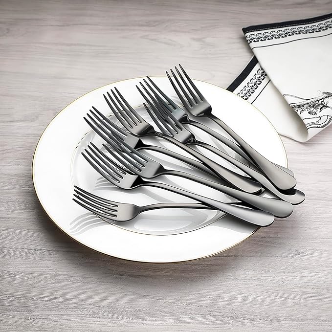 Devico Forks Set, Good Stainless Steel 10-piece Black Silverware Cutlery Reusable Dinner Forks
