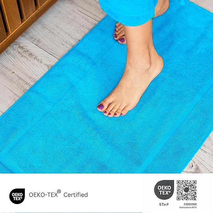 SALBAKOS 100% Turkish Cotton Bath Mat Set 2-Piece - 20x34 inch, Premium Quality Hotel & Spa Collection, Soft, Absorbent, Long Lasting, Durable Bathroom Rugs | Made in Turkey (Aqua, 2 Bath Mats)