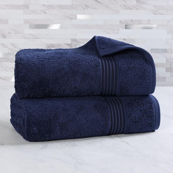 Superior Egyptian Cotton Bath Sheet Set, Oversized Towels for Home Bathroom, Master, Guest Bath, Decor Essentials, Quick Dry, Absorbent, Large Body Towel, Spa, Hotel, Resort, Set of 2, Navy Blue