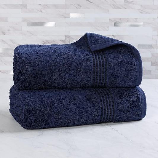 Superior Egyptian Cotton Bath Sheet Set, Oversized Towels for Home Bathroom, Master, Guest Bath, Decor Essentials, Quick Dry, Absorbent, Large Body Towel, Spa, Hotel, Resort, Set of 2, Navy Blue