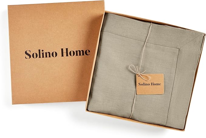 Solino Home Linen Tablecloth 60 x 108 Inch - 100% Pure Linen Vintage Khaki Table Cloth for Rectangle Tables - Fete, Machine Washable Tablecloth