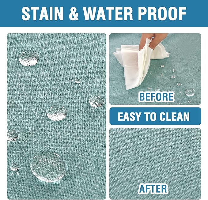 H.VERSAILTEX Linen Textured Tablecloth 54 x 80 Waterproof Decorative Table Cloth Spill-Proof Linen Look Cover for Party Table Extra Soft and Thick Fabric Wrinkle Free, Heather Aqua