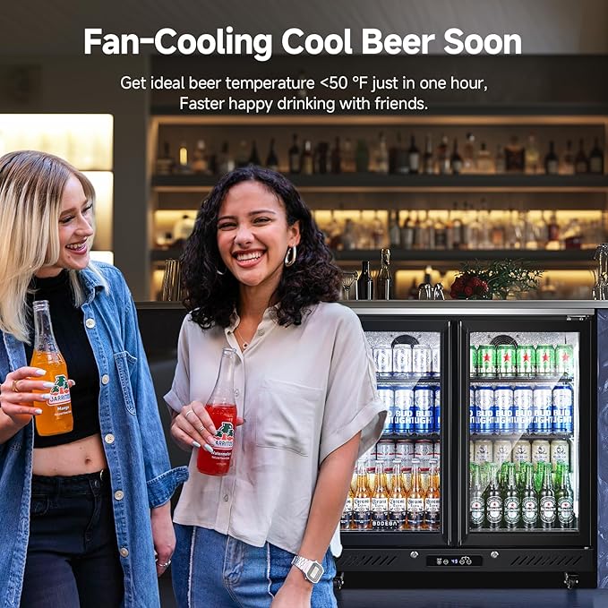 BODEGACOOLER Back Bar Cooler With 2 Glass Doors,Beverage Refrigerator 7.7 Cu.Ft Commercial Display Bar Fridge LED Lighting,36 inch Height Beverage Cooler for Soda Drinks,Beer with Stainless Steel Top