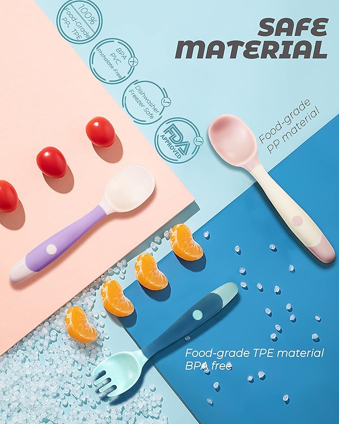 10 Pcs Toddler Utensils, Spoons and Forks Set with Bendable Handle, 5 Forks and 5 Spoons, Baby Feeding Set for Self Feeding