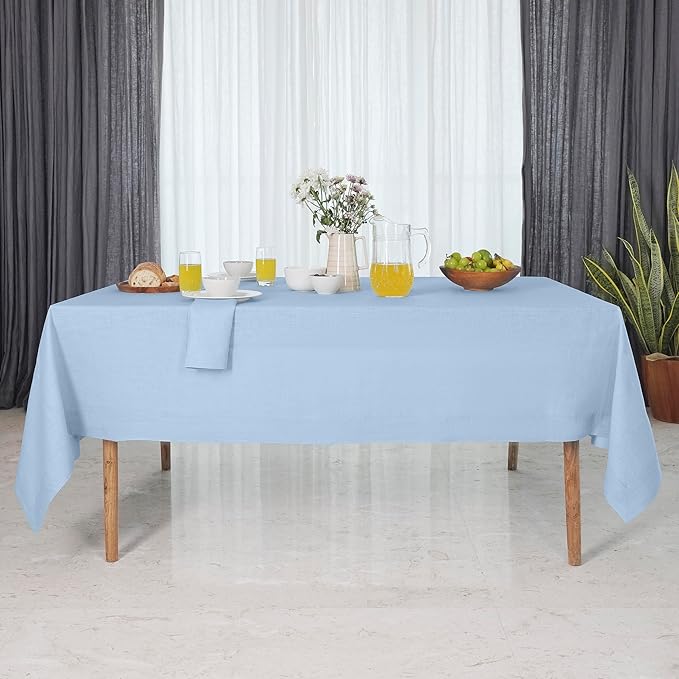 D'Moksha Homes Linen Tablecloth 60 x 120 Inch - 100% Pure Linen Powder Blue Table Cloth for Rectangle Tables - Machine Washable Cloth Tablecloth for Winter, Christmas, Holiday, New Year