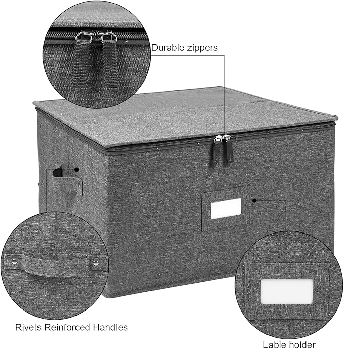 popoly Stemware Storage Cases 2 Pack, Wine Glass Storage Box Containers with Dividers for Glassware or Crystal, Holds 32 Red or White Wine Glasses, Hard Top and Stackable (Grey)