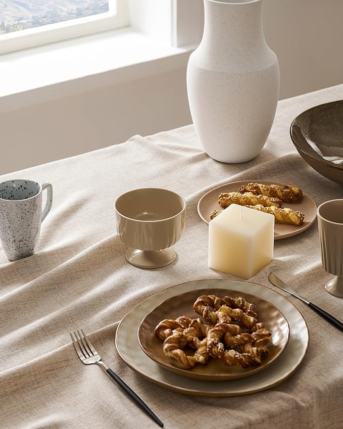 Linen Tablecloth for Square Table 60x60 Inch Natural, Farmhouse Style Neutral Tablecloth, Water Resistant Burlap Tablecloths for Dining Table Farmhouse Kitchen