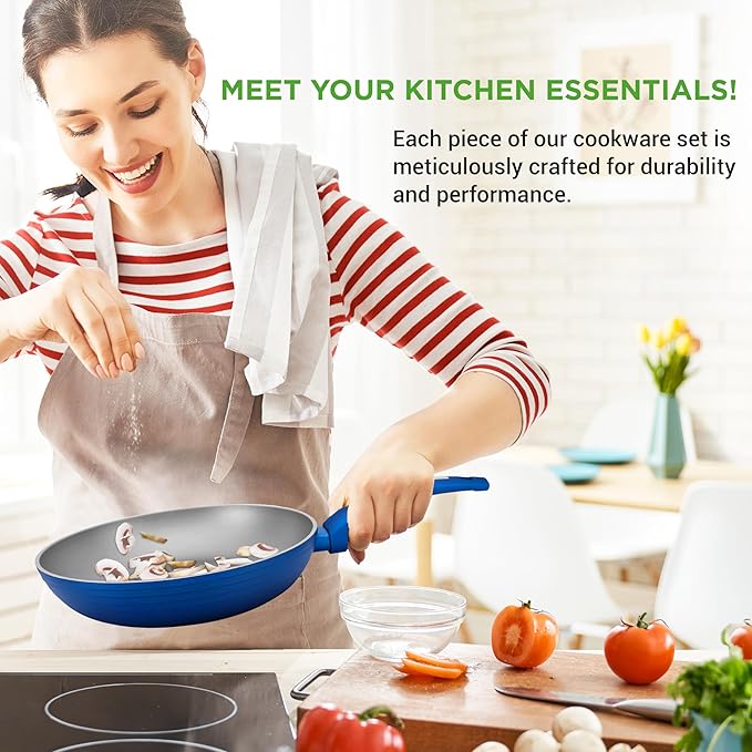 NutriChef 12 Piece Nonstick Cookware Set - PFOA/PFOS-Free Heat Resistant Lacquer Kitchen Ware Pots and Pans Set - Induction Ready Cookware Includes Saucepot, Pans, Cooking Pot Oven Pot, Lid, Utensils