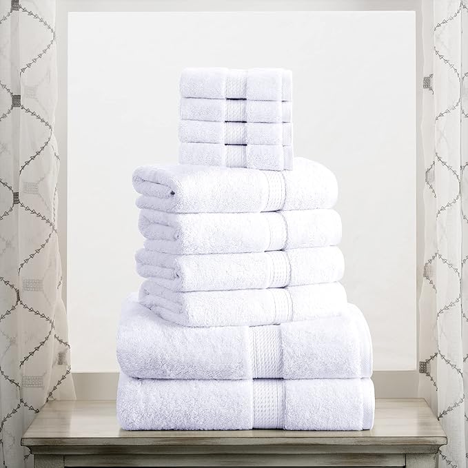 Superior Egyptian Cotton Pile 10 Piece Towel Set, Includes 2 Bath, 4 Hand, 4 Face Towels/Washcloths, Ultra Soft Luxury Towels, Thick Plush Essentials, Guest Bath, Spa, Hotel Bathroom, White