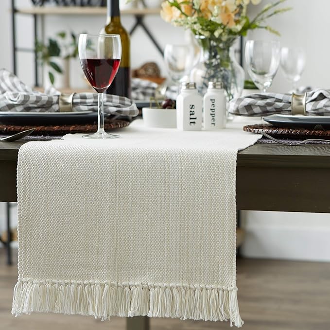 DII Variegated Tabletop Collection, Table Runner3x108, Off-White