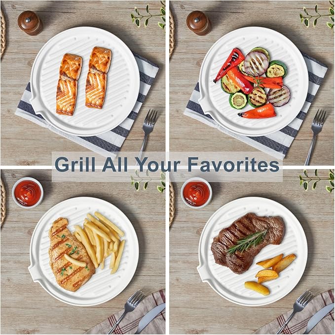 ONEMORE Microwave Bacon Tray Ceramic Bacon Cooker Meat Rack for Oven Cooking Crispy Bacon Maker - 11 inch Round Bacon Dish Plate, White