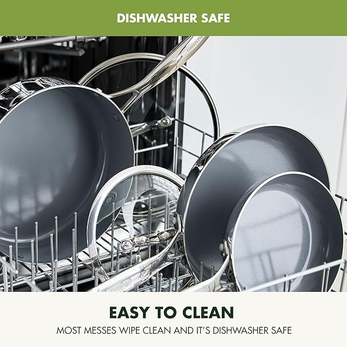 GreenPan Valencia Pro Tri-Ply Stainless Steel 8” and 10” Frying Pan Skillet Set, Ceramic Nonstick PFAS-Free Coating, Multi Clad Cookware, Induction, Dishwasher Oven and Broiler Safe