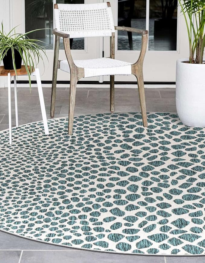 Unique Loom Jill Zarin Jill Zarin Outdoor Collection Area Rug - Cape Town (10' 8" Round, Teal/Ivory)