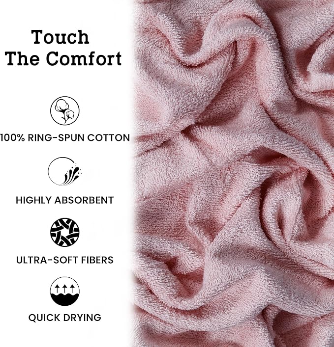 Casa Lino Blush Pink Bath Towels Set of 4 (54" x 27") - Large Bathroom Towel Set - 100% Cotton Towels for Bathroom - Highly Absorbent & Quick Dry Bath Towel Multipack - New Apartment Essentials