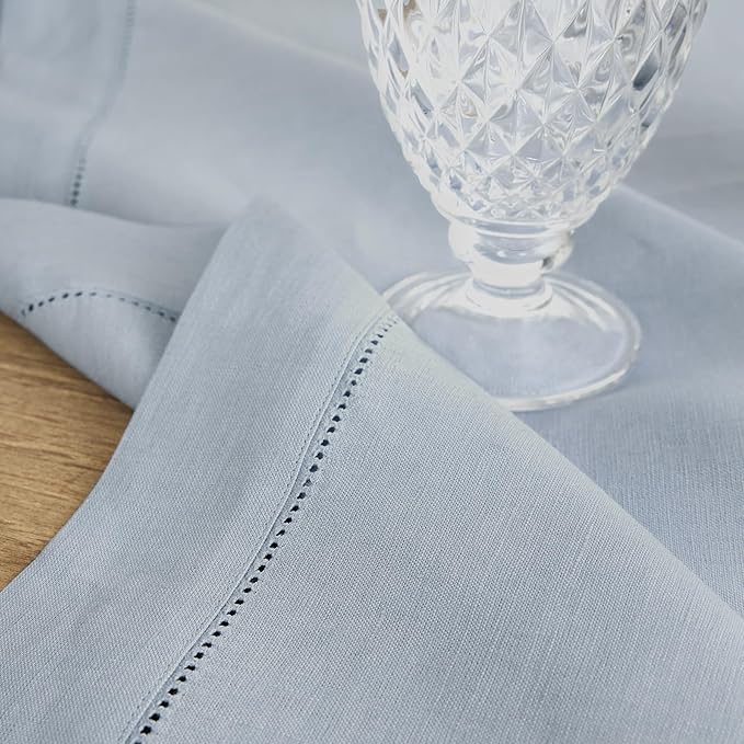 Solino Home Linen Cloth Placemats Set of 4-100% Pure Linen Hemstitch Dusty Blue Placemats 14 x 19 Inch - Classic Hemstitch Table Place Mats for Winter