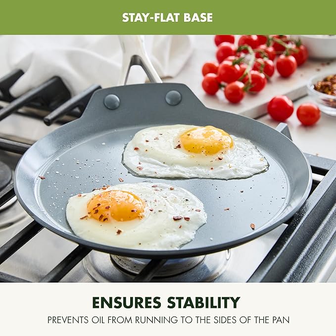GreenPan Valencia Pro 9.5" Nonstick Crepe Pan, PFAS-Free Ceramic Flat Pancake Skillet, Induction Ready Cookware, Hard Anodized, Dishwasher & Oven Safe, Gray