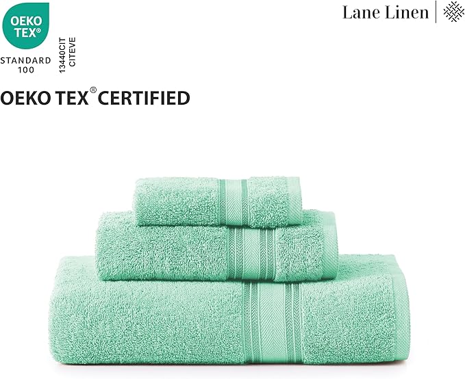LANE LINEN 18Piece Bathroom Towels – Luxurious 100% Cotton, Zero Twist, Includes 6 Bath, 6 Hand & 6 Washcloths, Quick-Dry, Lightweight, Everyday Essential, Machine Washable – Aqua Sky
