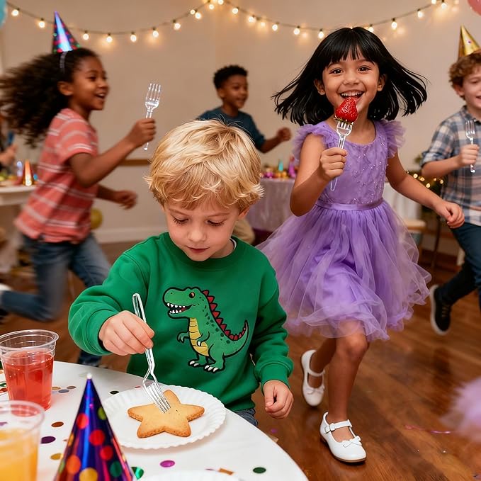 Zcaukya 100 Count Disposable Plastic Forks Set, Clear Plastic Forks Bulk, Heavy Duty Solid Utensils for Parties, Catering, and Everyday Use