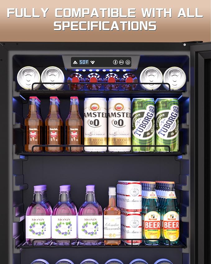 24-Inch Built-In Beverage Cooler, 200 Can Capacity, Smart Control System, for Soda, Beer, Wine & Water, Ideal for Kitchen, Bar, Living Room