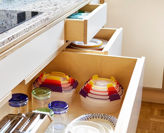 Joseph Joseph Nest Lock 8-piece Plastic BPA Free Round Food Storage Container Set with Lockable Airtight Leakproof Lids - Multicolor