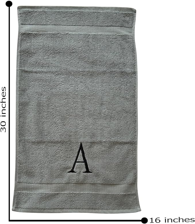 Gray Initial Hand Towel for Bathroom - Monogrammed Luxury Hotel Quality Decorative Embroidered Towel for Powder Room, Spa - GOTS Organic Certified - Set of 2 Black Letter B