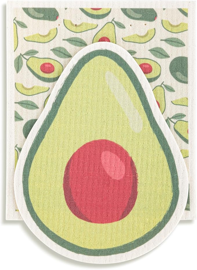 DEMDACO Reusable Biodegradable Kitchen Cleaning Dish Cloth from Design Serving Collection 6 x 7 Inch Cotton Blend Feeling Extra Avocado Assorted Set of 2
