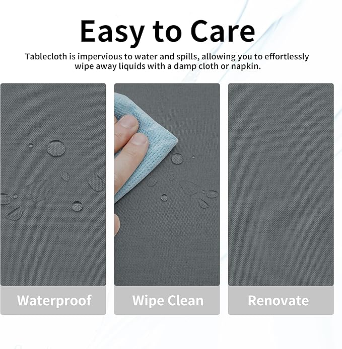 Easy-Going Faux Linen Waterproof Spill-Proof Tablecloth Stain Resistant Rectangle Table Cloth Wrinkle Free Decorative Fabric for Kitchen, Dining, Party, Weddings, Restaurants (60x84 in, Dark Grey)